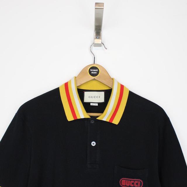 Gucci Black and Yellow Short Sleeve Logo Print Polo Shirt