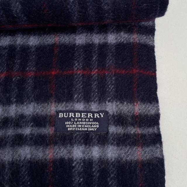 Vintage 90s Burberry Navy Blue Nova Check Lambswool Scarf