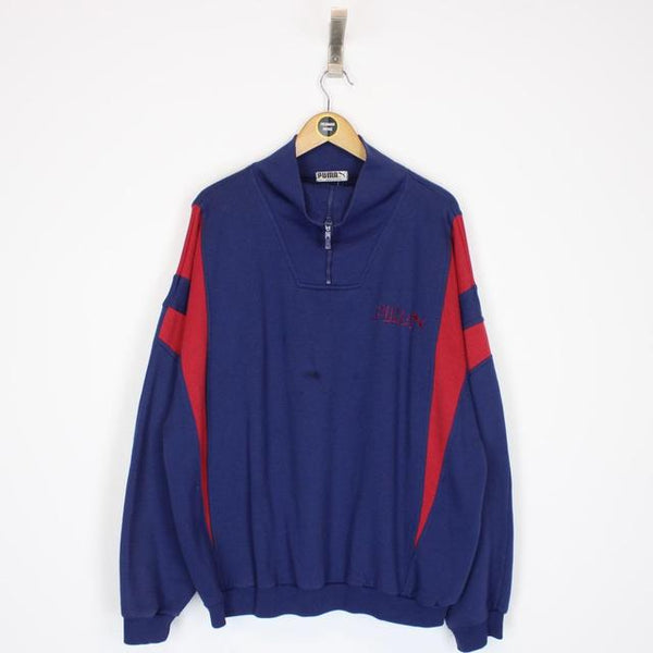 Vintage 80s Puma Navy Blue and Red Sweatshirt Jumper