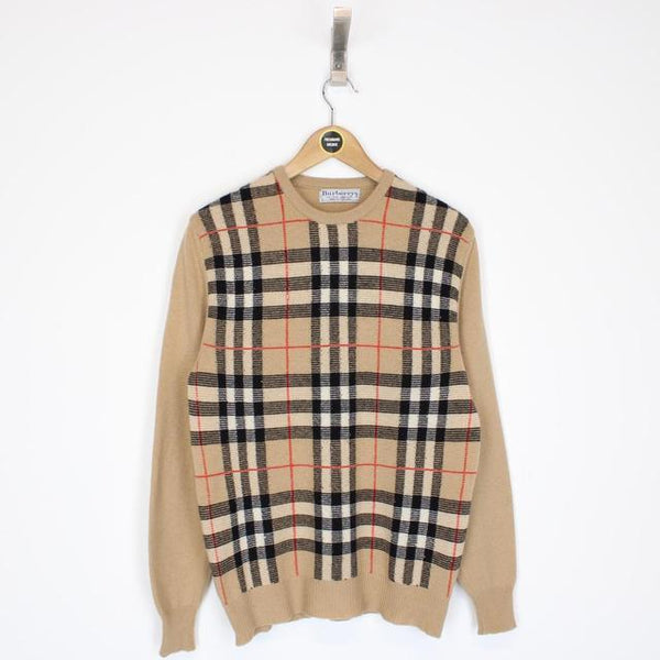 Vintage 90s Burberry Tan Brown Nova Check Lambswool Knit Jumper