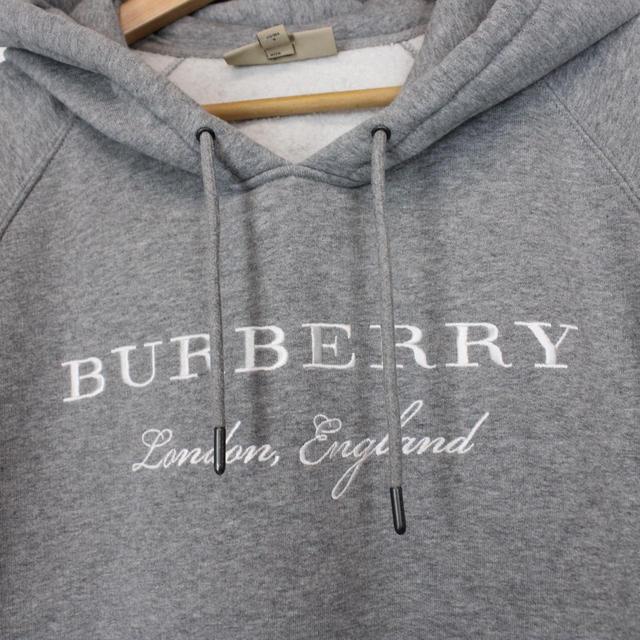 Burberry Grey and White Embroidered Logo Spellout Hoodie Jumper