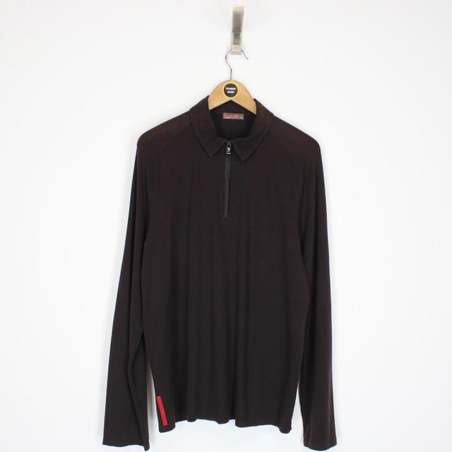 Vintage 00s Prada Sport Brown Long Sleeve Collared T-Shirt