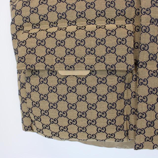 Gucci Tan Brown and Navy GG Monogram Canvas Hooded Gilet / Bodywarmer