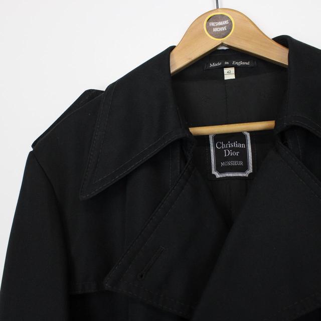 Vintage 90s Christian Dior Black Double Breasted Belted Trench Coat