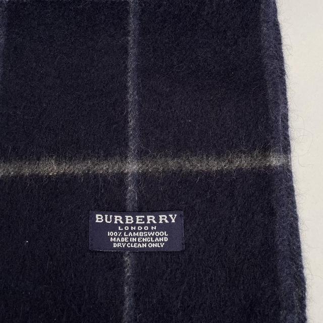 Vintage 90s Burberry Navy Blue Check Lambswool Scarf