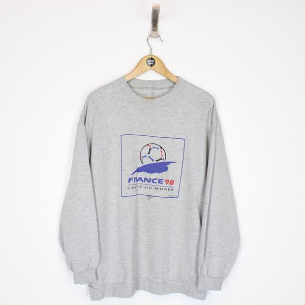 Vintage France 1998 World Cup Grey Crew Neck Spellout Sweatshirt Jumper