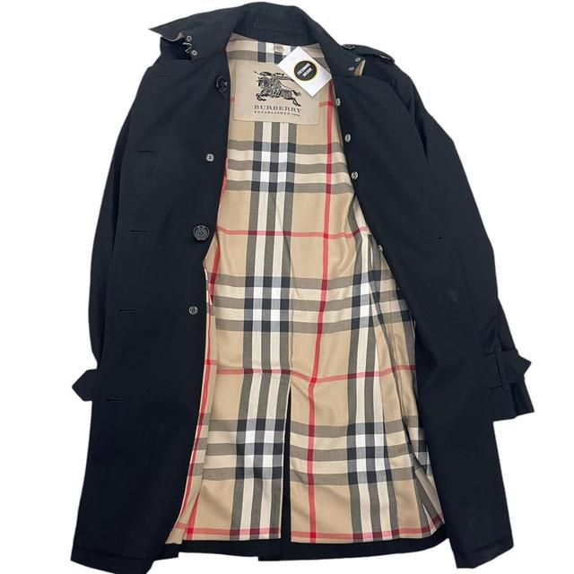 Burberry London Black Nova Check Double Breasted Trench Coat