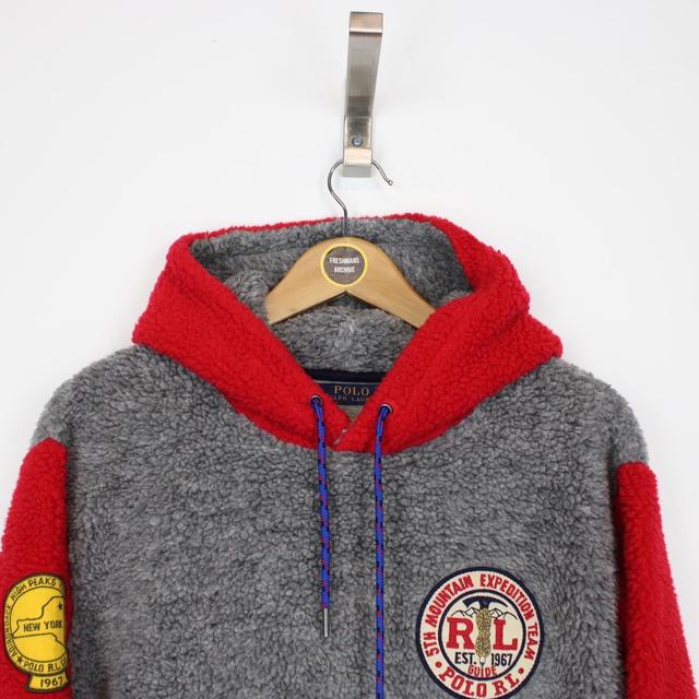 Polo Ralph Lauren Grey and Red Mountain Expedition Sherpa Fleece Hoodie