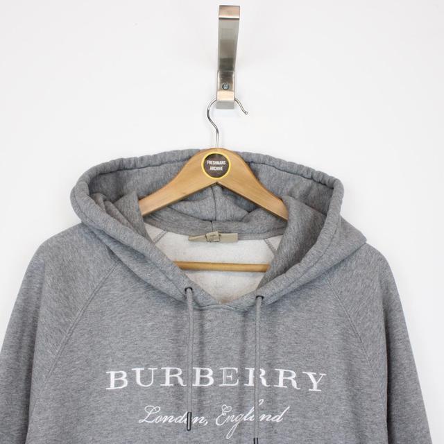 Burberry Grey and White Embroidered Logo Spellout Hoodie Jumper