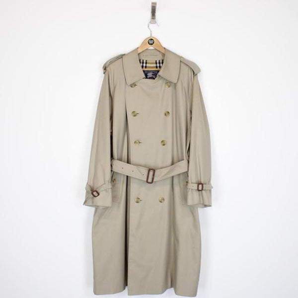 Vintage 90s Burberry Tan Brown Double Breasted Belted Trench Coat