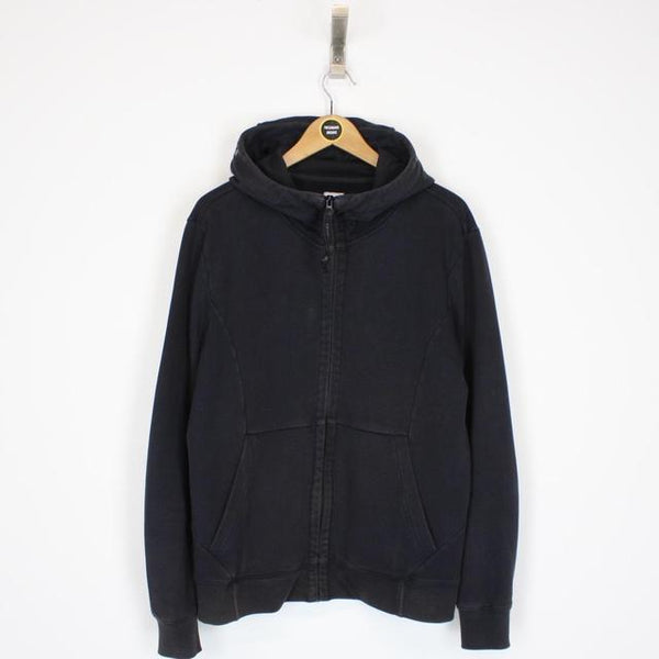 CP Company Navy Blue Cotton Full Zip Goggle Hoodie Jumper