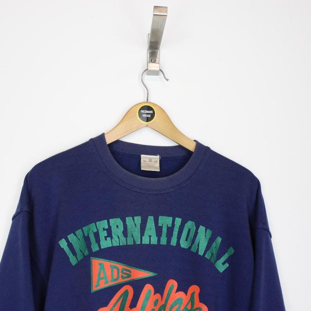 Vintage 90s Adidas Navy Blue, Orange and Green Spellout Sweatshirt Jumper