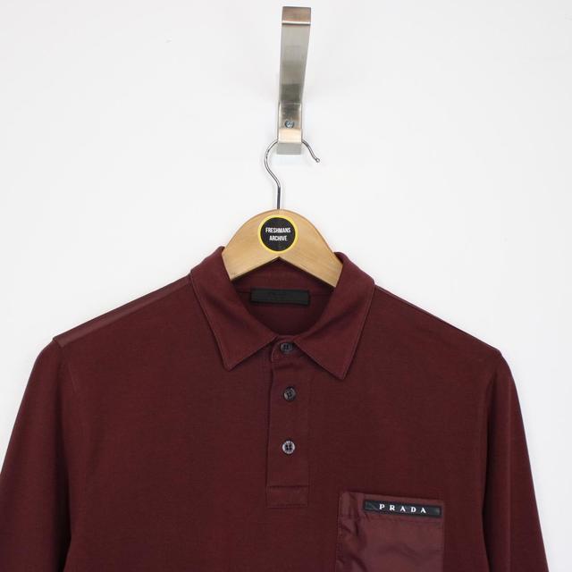 Prada Burgundy Long Sleeve Cotton Pique Polo Shirt