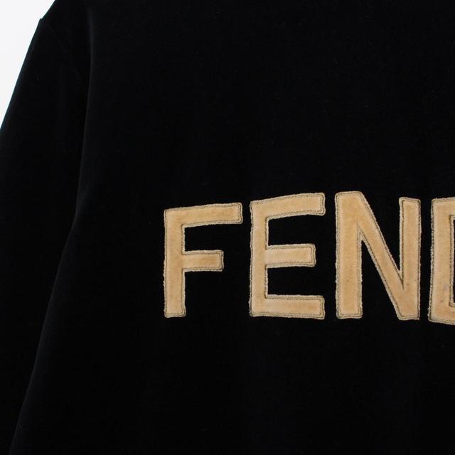 Vintage 90s Fendi Black and Tan Velour Logo Hoodie Jumper