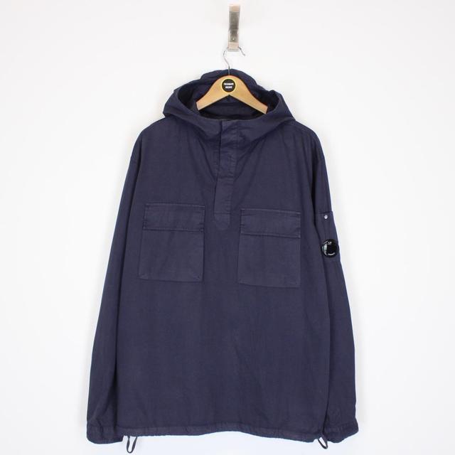 CP Company Navy Blue Cotton Ripstop Hooded Lens Smock Overshirt Jacket