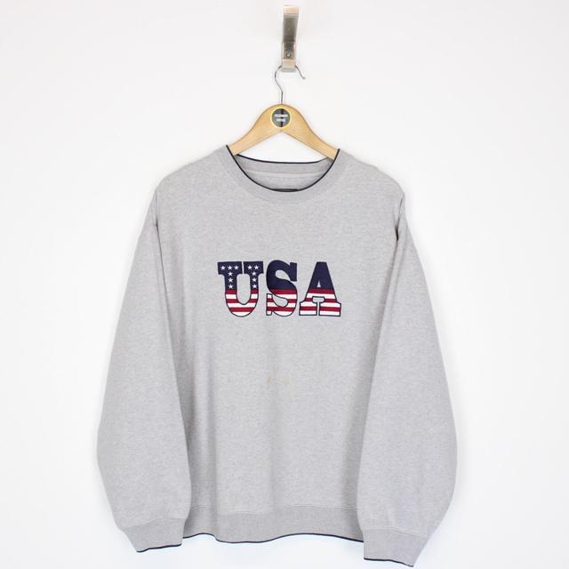 Vintage 90s C&amp;B Grey USA Embroidered Crew Neck Sweatshirt Jumper