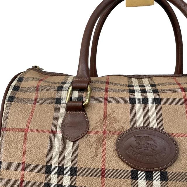 Vintage Burberry Tan Brown Nova Check PVC/Leather Boston Bag