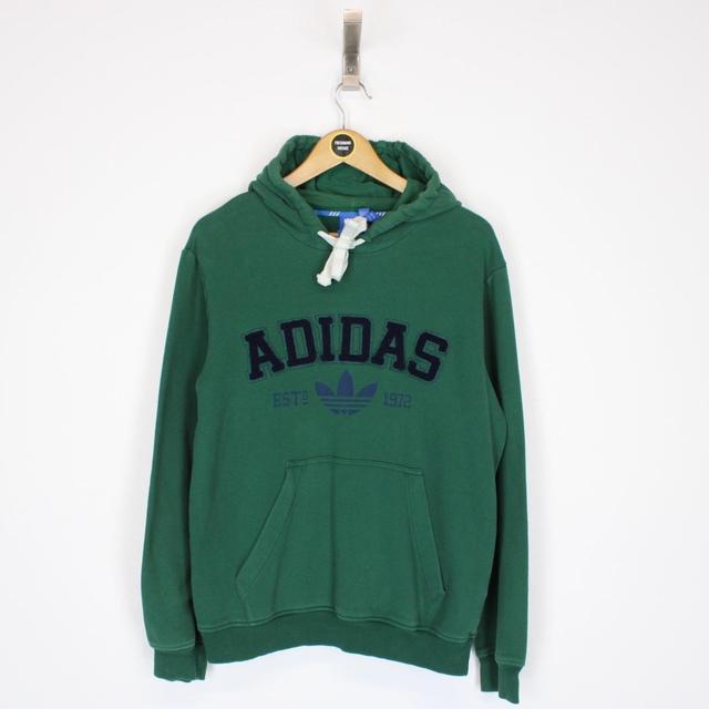 Adidas Green and Navy Blue Spellout Hoodie Jumper