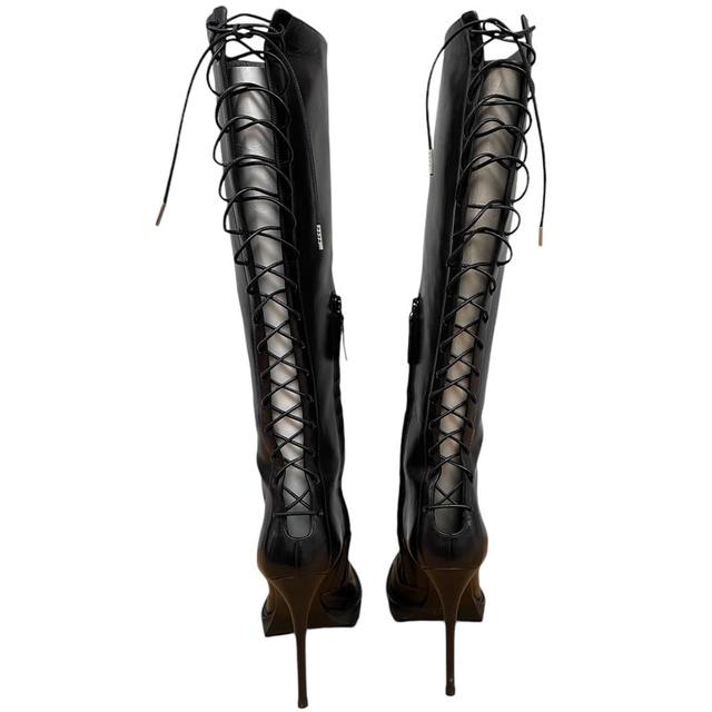 Alexander McQueen Black Rikk Lace-Up Leather High-Heeled Boots