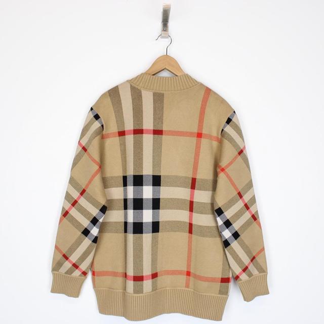 Burberry Tan Brown Nova Check Wool Knit Cardigan Jumper