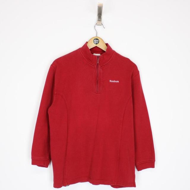 Vintage 00s Reebok Red 1/4 Zip Spellout Sweatshirt Jumper