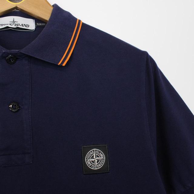 Stone Island Navy Blue and Orange Short Sleeve Polo Shirt