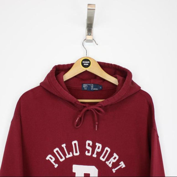 Vintage 90s Polo Sport Ralph Lauren Burgundy and White Spellout Hoodie Jumper