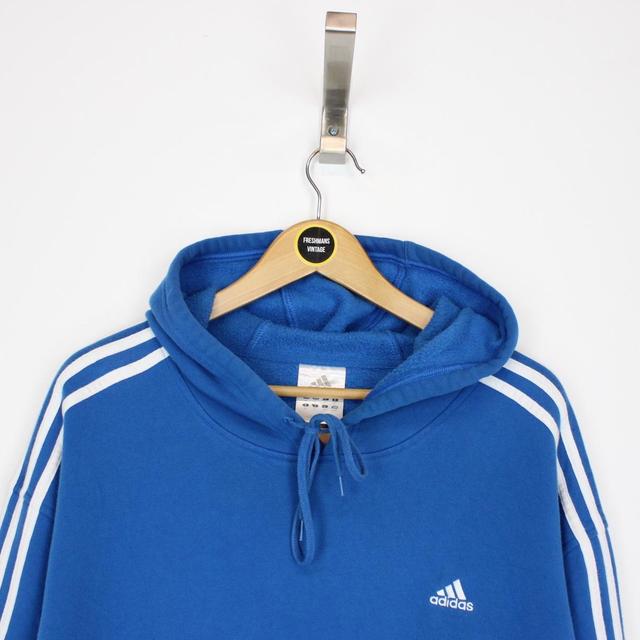 Vintage 00s Adidas Blue and White Spellout Hoodie Jumper