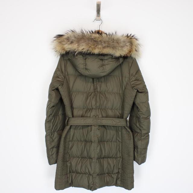 Burberry Brit Khaki Green and Beige Nova Check Fur Hooded Down Jacket