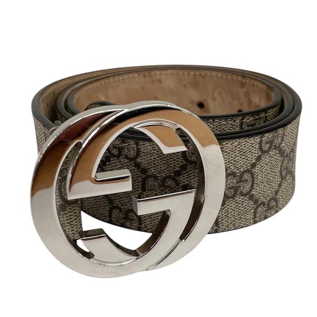 Gucci Beige and Silver Interlocking G Monogram Belt