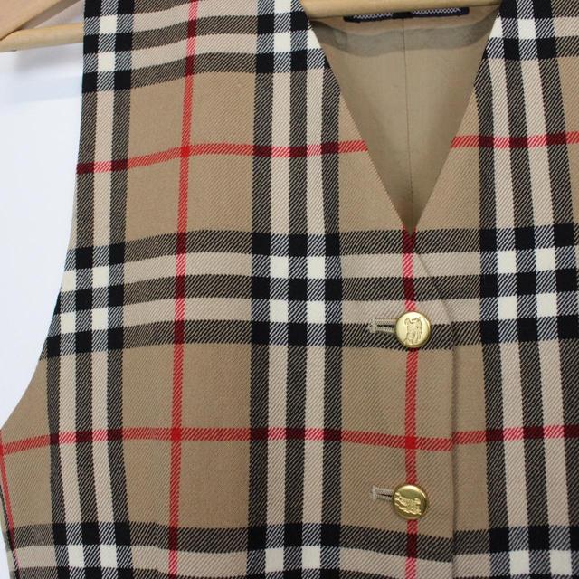 Vintage 80s Burberry Tan Brown Nova Check Wool Waistcoat Vest