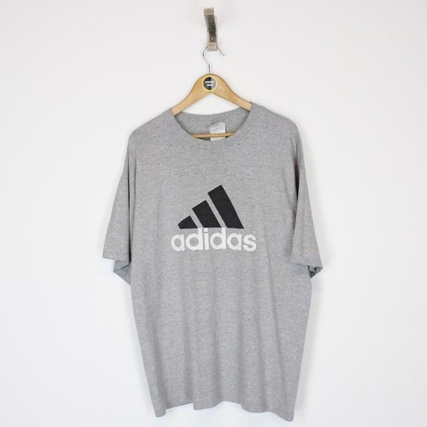 Vintage 90’s Adidas Grey Crew Neck Spellout Short Sleeve T-Shirt