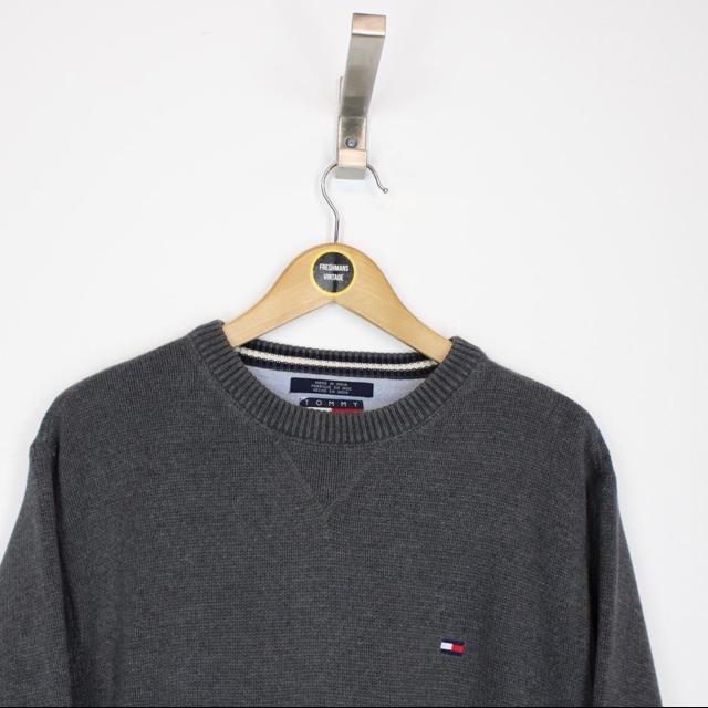 Vintage 00s Tommy Hilfiger Grey Cotton Knit Sweatshirt Jumper