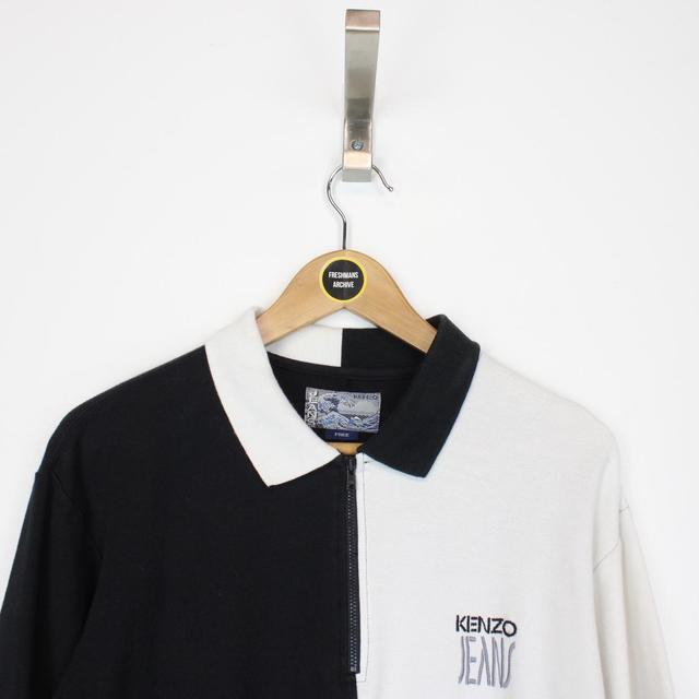 Vintage 90s Kenzo Jeans Black and White Short Sleeve Polo Shirt