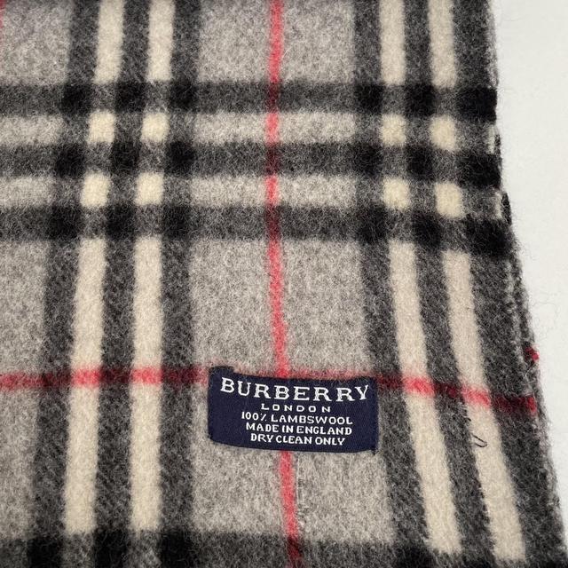 Vintage 90s Burberry Grey Nova Check Lambswool Scarf