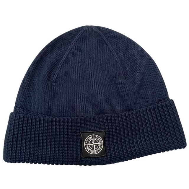 Stone Island AW 2021 Navy Blue Cotton Knit Beanie Hat