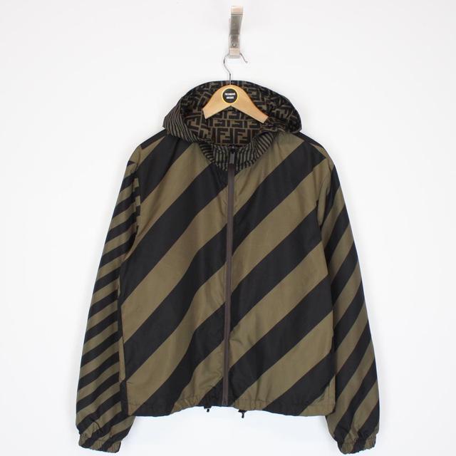 Fendi Brown and Black Zucca Monogram Reversible Windbreaker Jacket