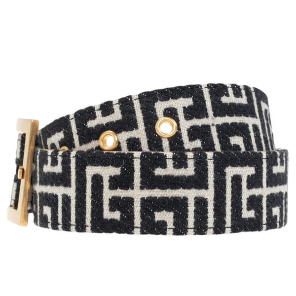 Balmain Black and Ivory Jacquard Monogram Belt