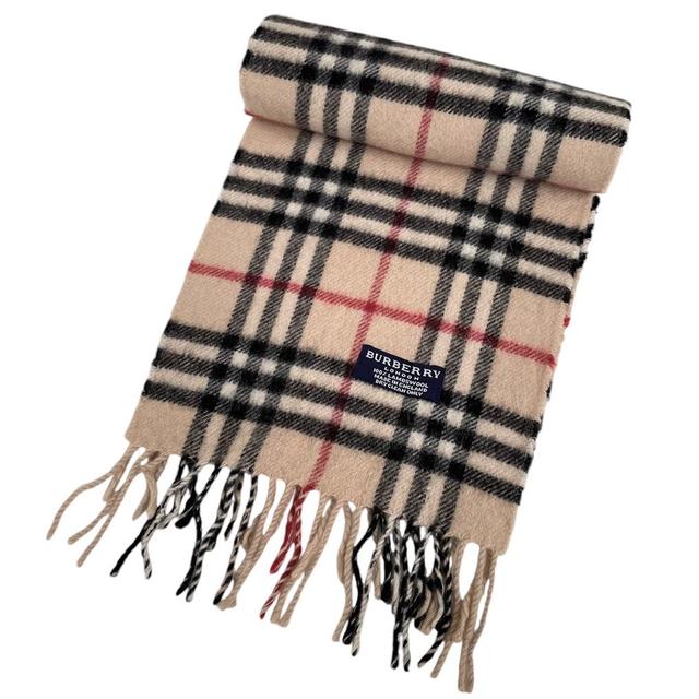 Vintage 90s Burberry Beige Nova Check Lambswool Scarf