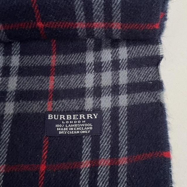 Vintage 90s Burberry Navy Blue Nova Check Lambswool Scarf