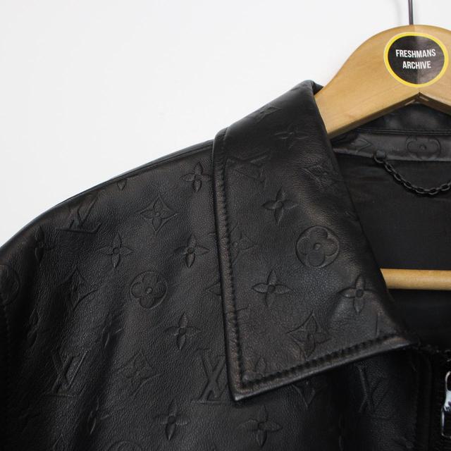 Louis Vuitton Black LV Monogram Embossed Wool and Leather Jacket