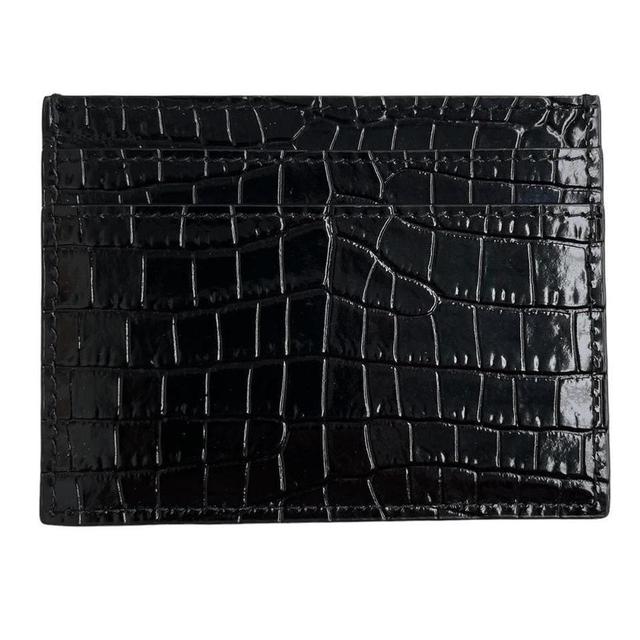 Saint Laurent Black and Silver Crocodile Embossed Leather Card Holder