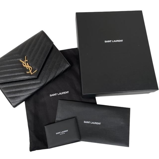 Saint Laurent YSL Black and Gold New Pouch Monogram Leather Clutch Bag