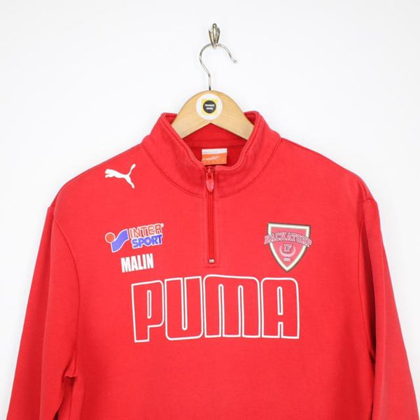 Vintage 00’s Puma Backatorp Red and White Pullover 1/4 Zip Spellout Sweatshirt