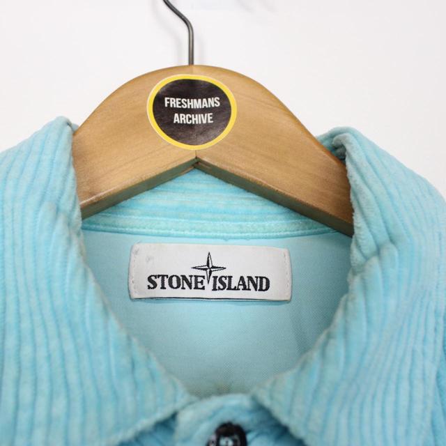 Stone Island AW 2020 Turquoise Blue Long Sleeve Jumbo Corduroy Shirt