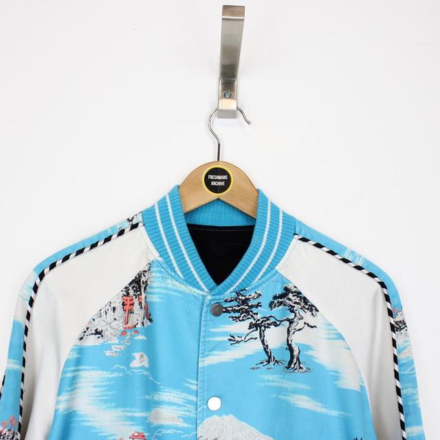 Amiri Blue and White Hawaiian Print Silk Blend Bomber Jacket