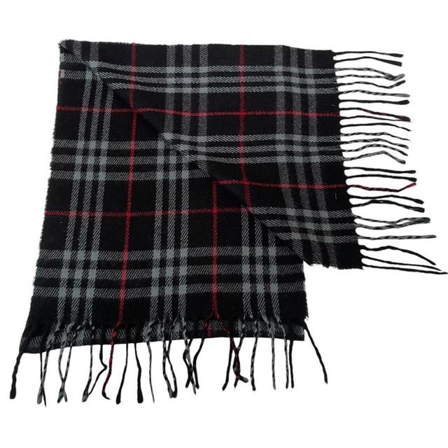 Vintage 90s Burberry Black Nova Check Lambswool Scarf