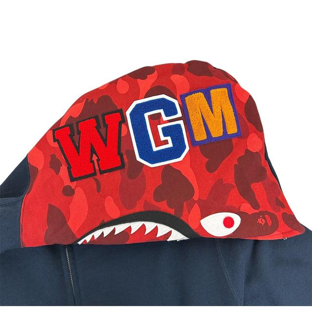 Bape Navy Blue and Red Camo Full Zip WGM Shark Hoodie Jumper