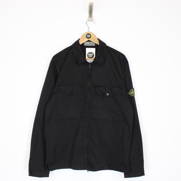 Stone Island SS 2024 Black Full Zip Cotton Overshirt Jacket