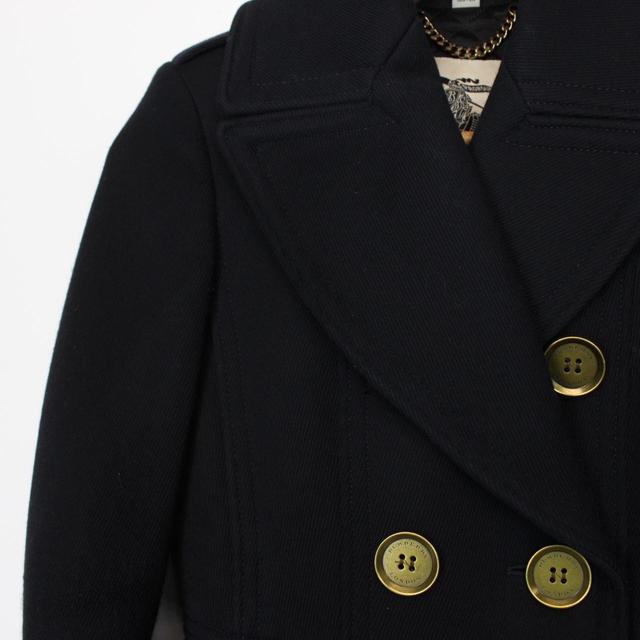 Burberry London Navy Blue and Gold Wool Double Breasted Trench Coat